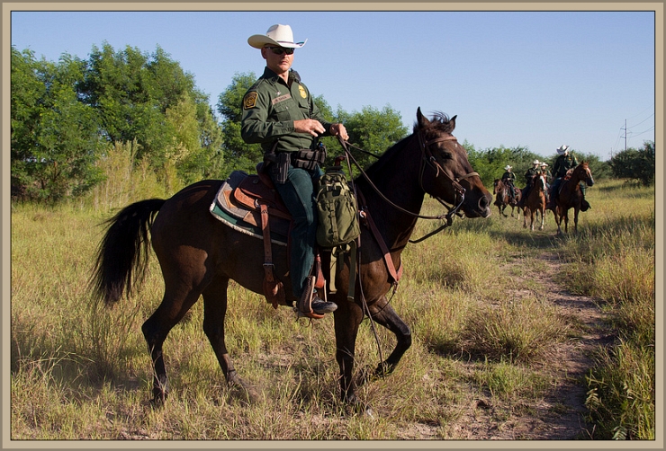 Horse Patrol on Texas border by Flickr User U.S. Customs and Border Protection (CBP Photography), CC License = Attribution, Share Alike